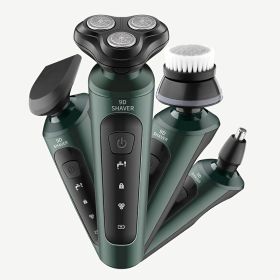 1pc Men's USB Rechargeable Electric Shaver Multiple Accessories Men's Electric Rotary Shaver Washable Electric Razor Shaving - Green 4N1